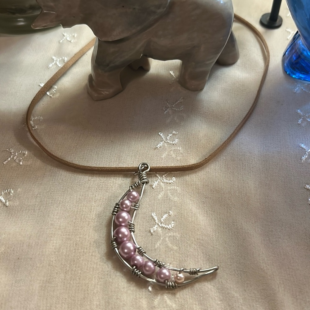 Wire-wrapped Beaded Moon Pendant